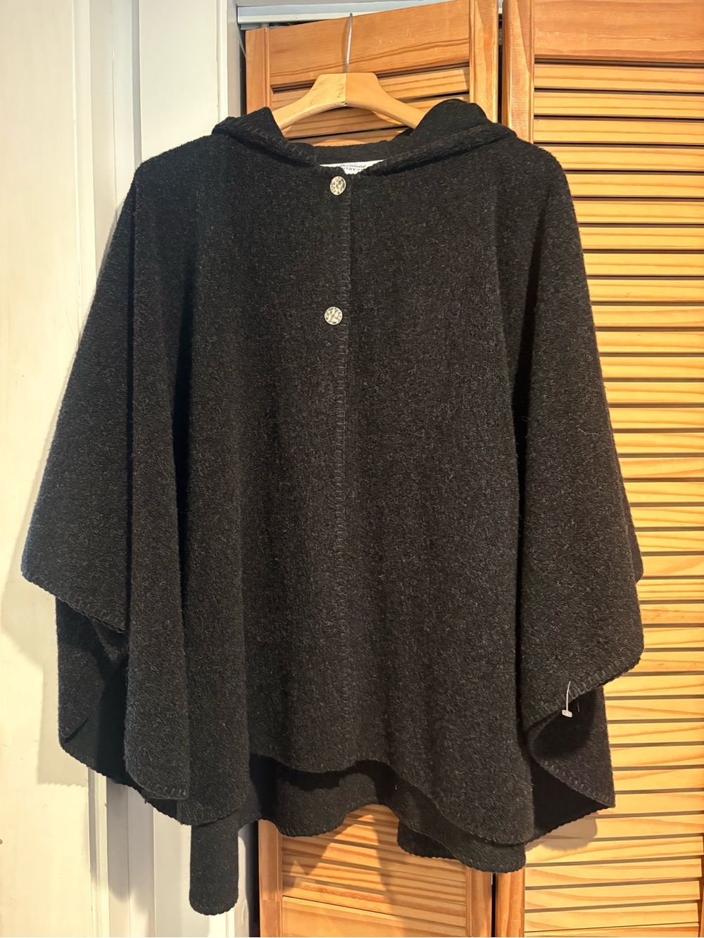 Vintage Vermont Country Store Hooded Cape Poncho Wool Blend Black L/XL USA Made
